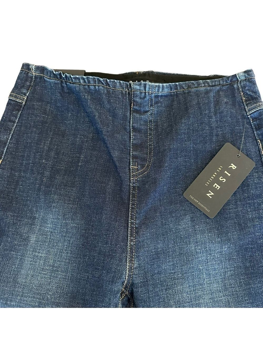 Risen Pull On High Rise Dark Wash Blue Denim Skinny Jeans Size Medium NWT - Picture 4 of 12